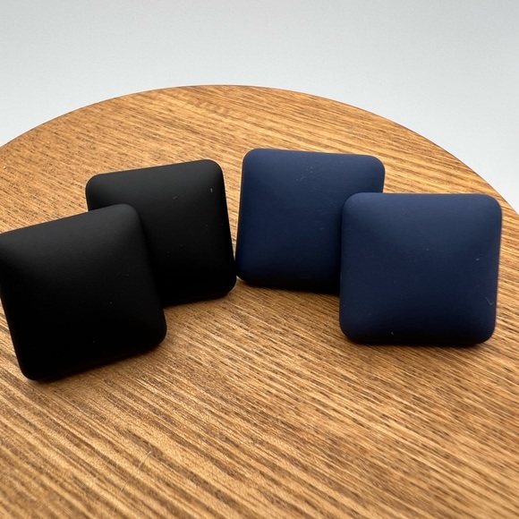 Classic Black & Blue Square Stud Earring set - Trendy Large Stud Earrings Set - Picture 12 of 13
